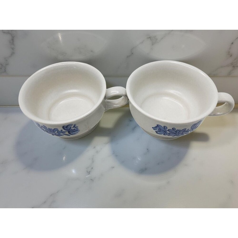 Pair Of Vintage Pfaltzgraff yorktowne Ironstone Blue Floral Coffee,Soup Mugs - Picture 8 of 13